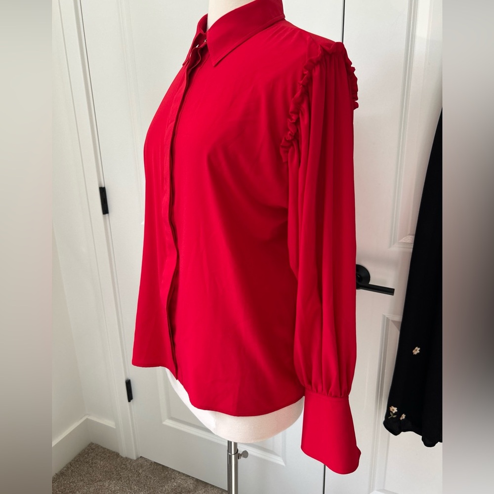 $465 BGL size L Red Bishop Long Sleeve OFFICE BLOUSE belong genteel light